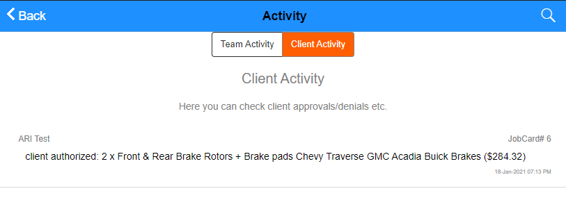 auto repair client activity