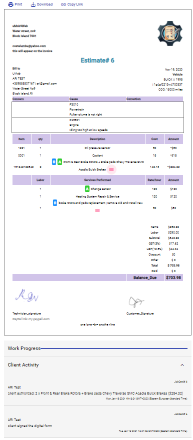 how an auto repair estimate looks like