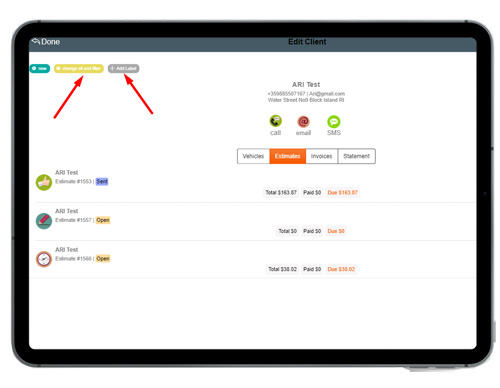 auto shop client labels in ari on ipad