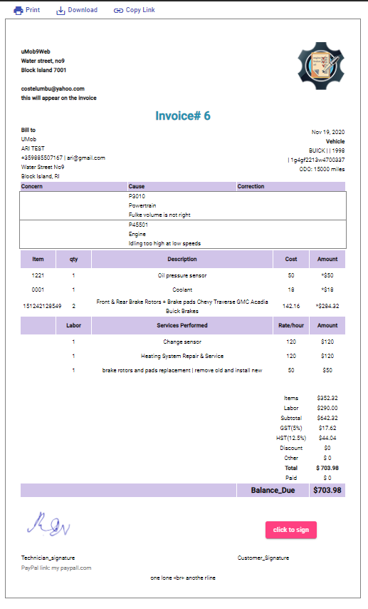 auto repair invoice software download