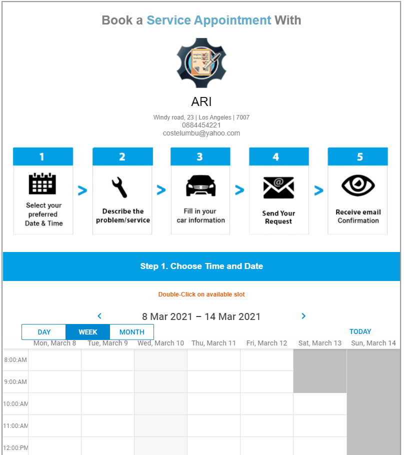 ARI online booking page