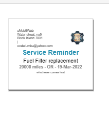 screenshot of a service reminder sticker