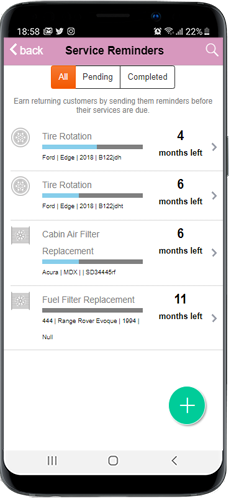 auto repair service reminders mobile device