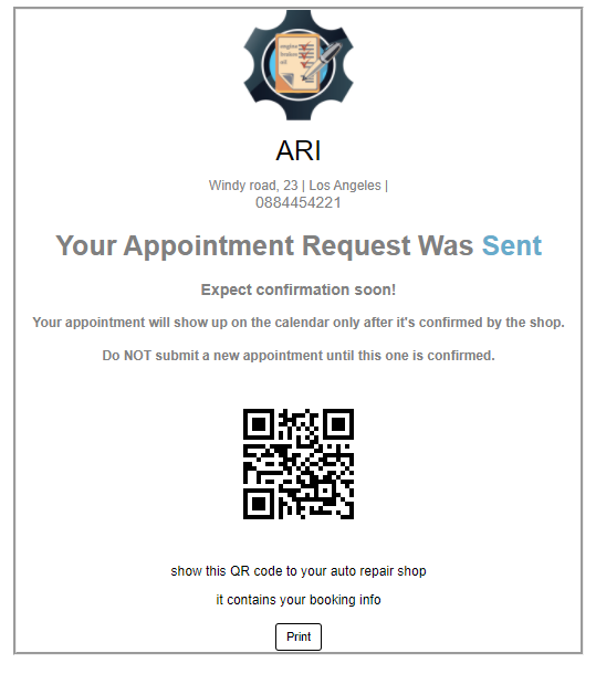 appointment confirmation QR code