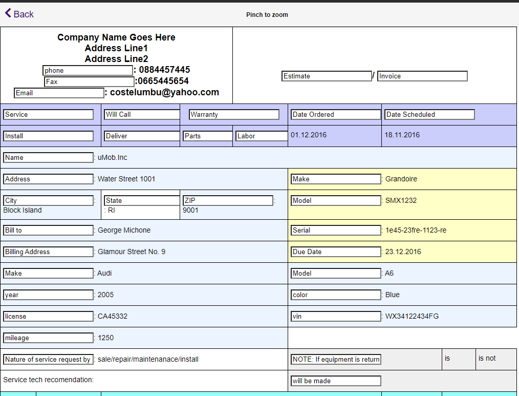 edit invoice template text