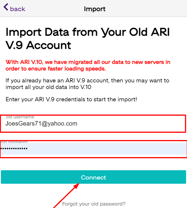 ARI data import before entering credentials