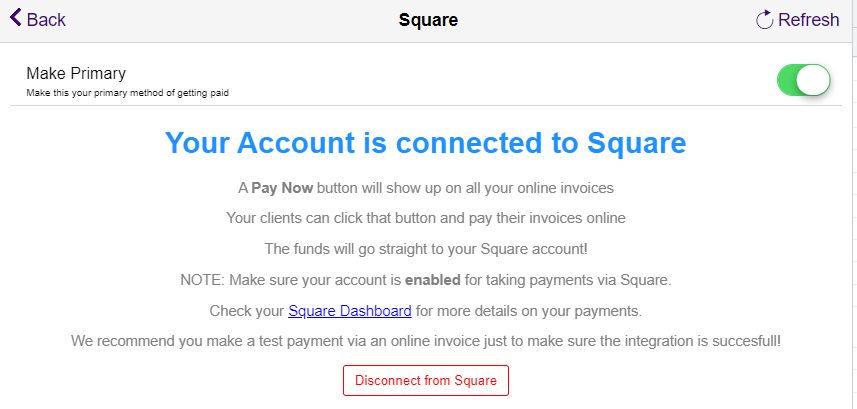 Square as a main payment method