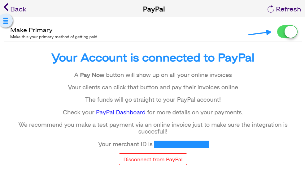 PayPal primary payment method screenshot