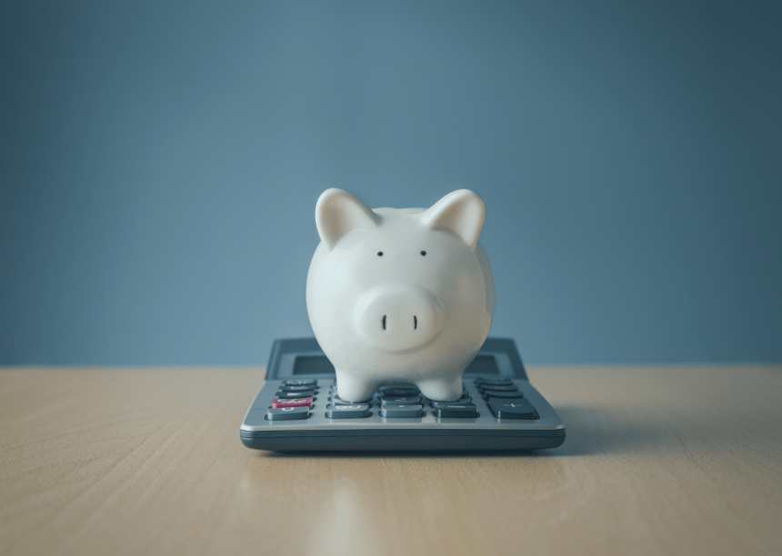 Piggy bank and a calculator