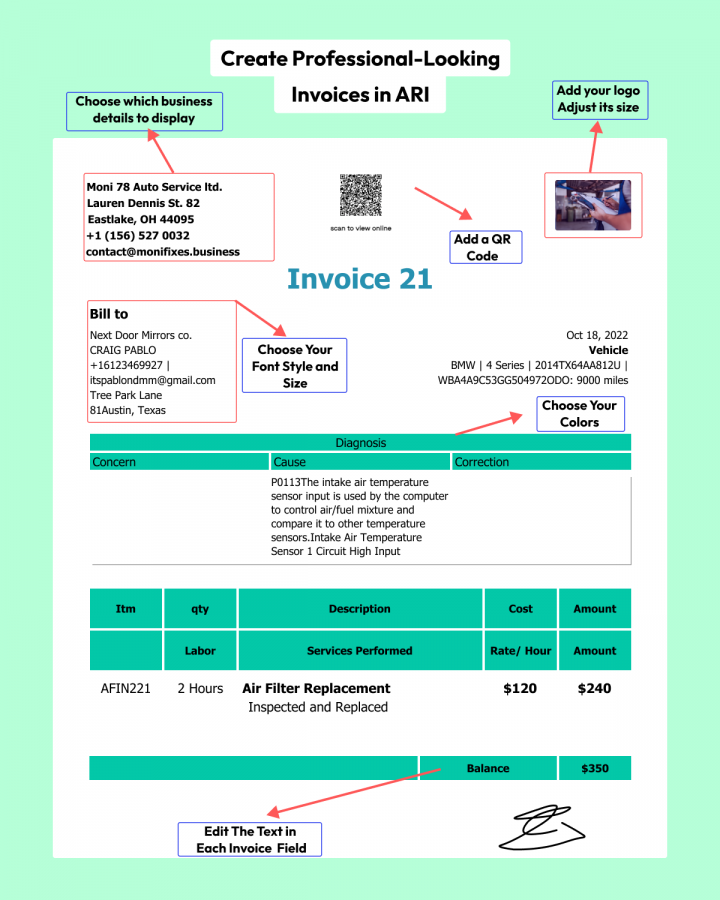 invoice customization in ARI