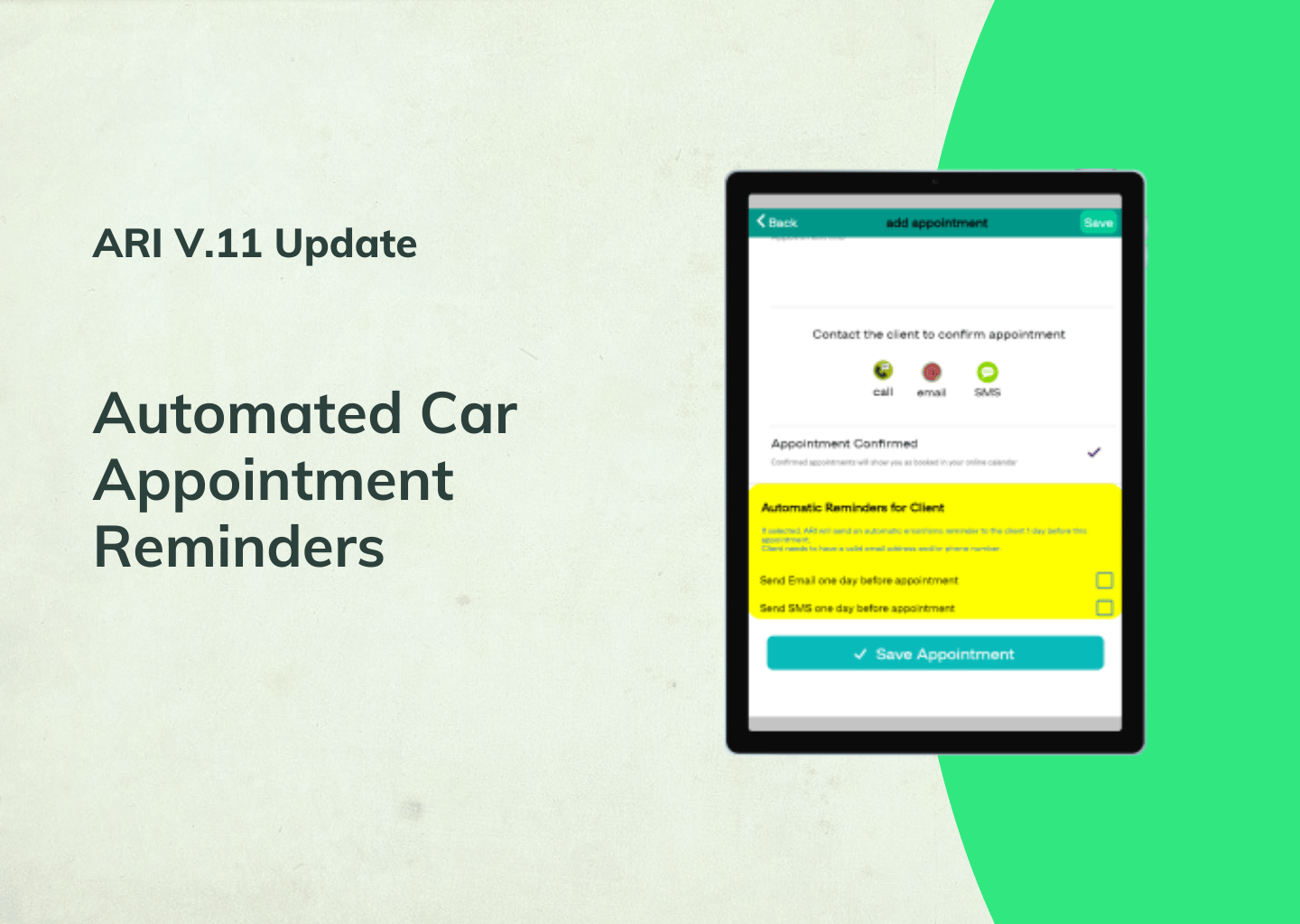Automated Car Appointment Reminders (new feature in ARI v.11)