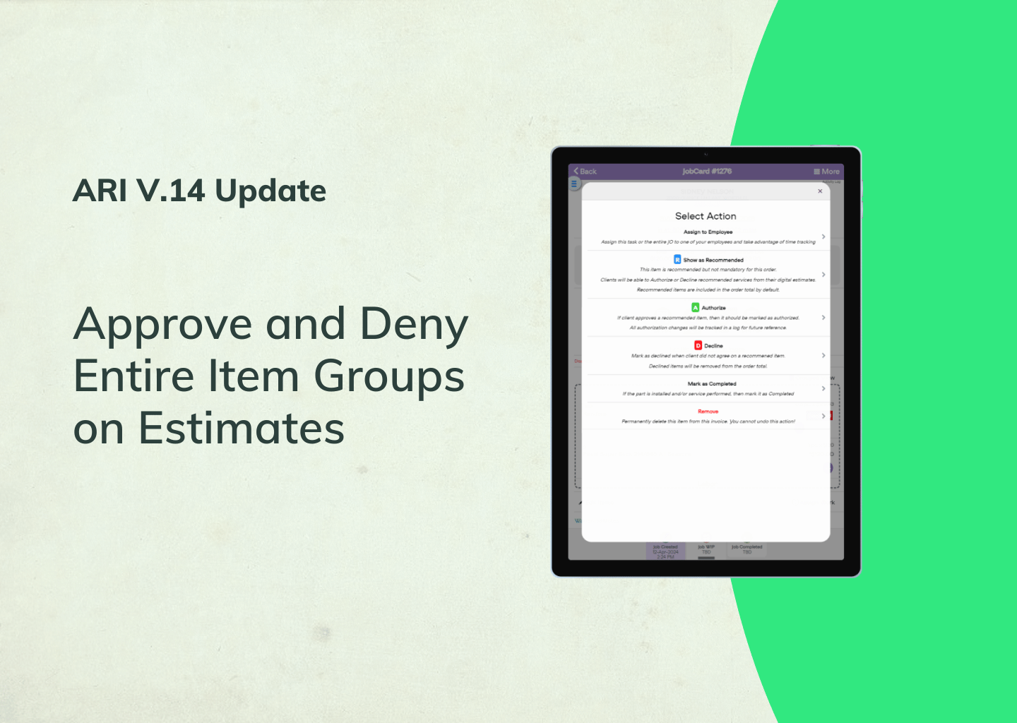 Approve and Deny Recommended Items on Estimates | ARI v.14