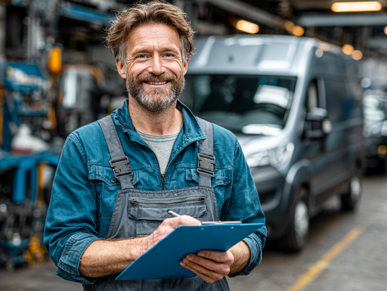Mechanic writing notes in an auto repair shop