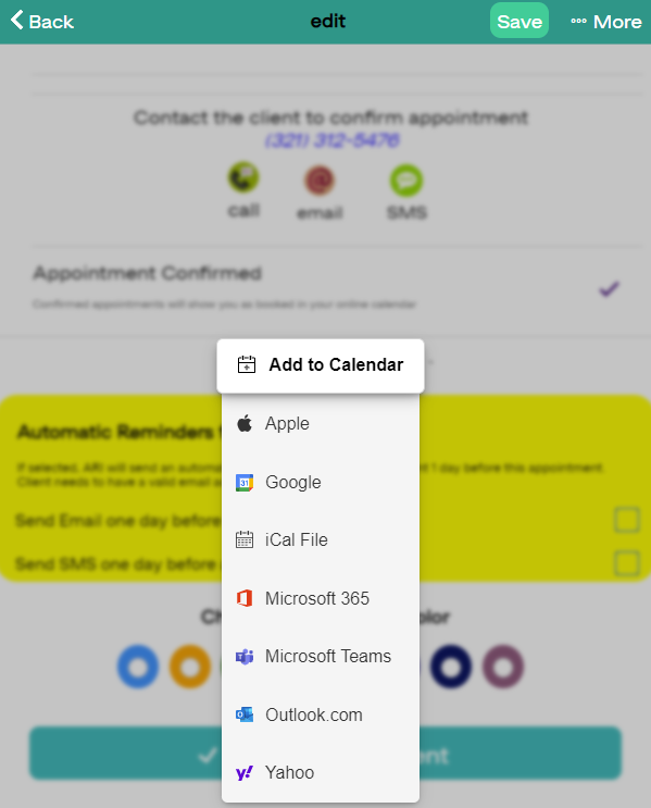 Add appointment to personal calendar on ARI web