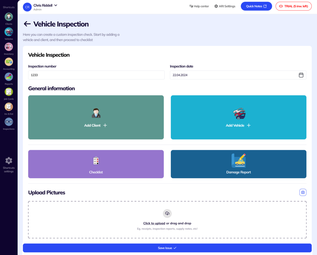 Vehicle Inspections using custom checklists & interactive damage report