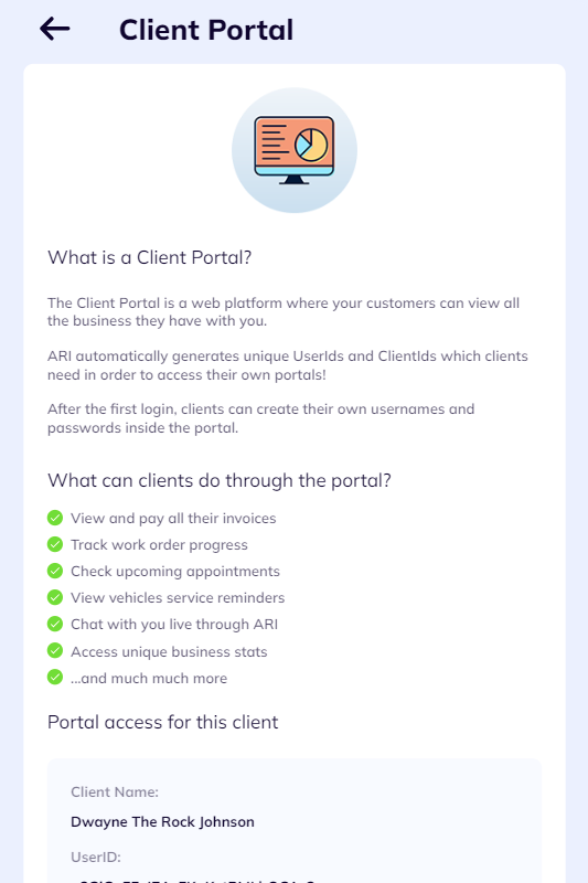 Individual client portal page preview