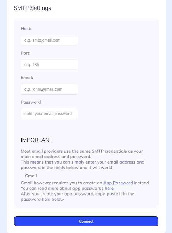 input fields for ARI's custom email address domain setup