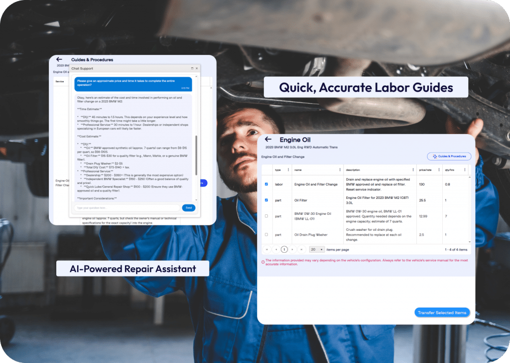 ARI auto repair labor guides in-app illustration