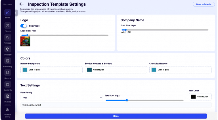 Inspection template settings in ARI