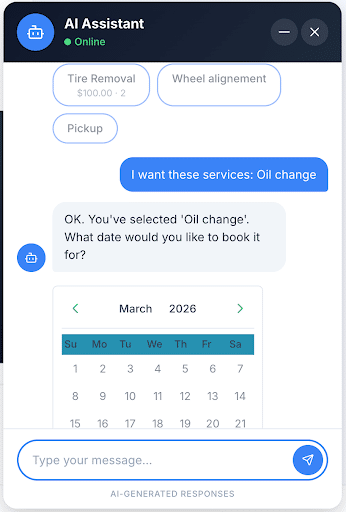 AI Booking Assistant chat window