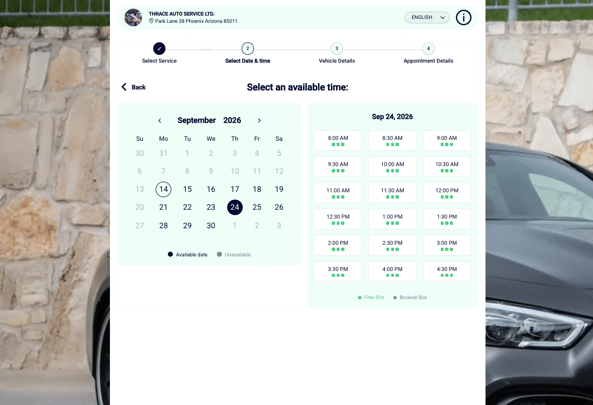 The ARI booking form with service and time selection