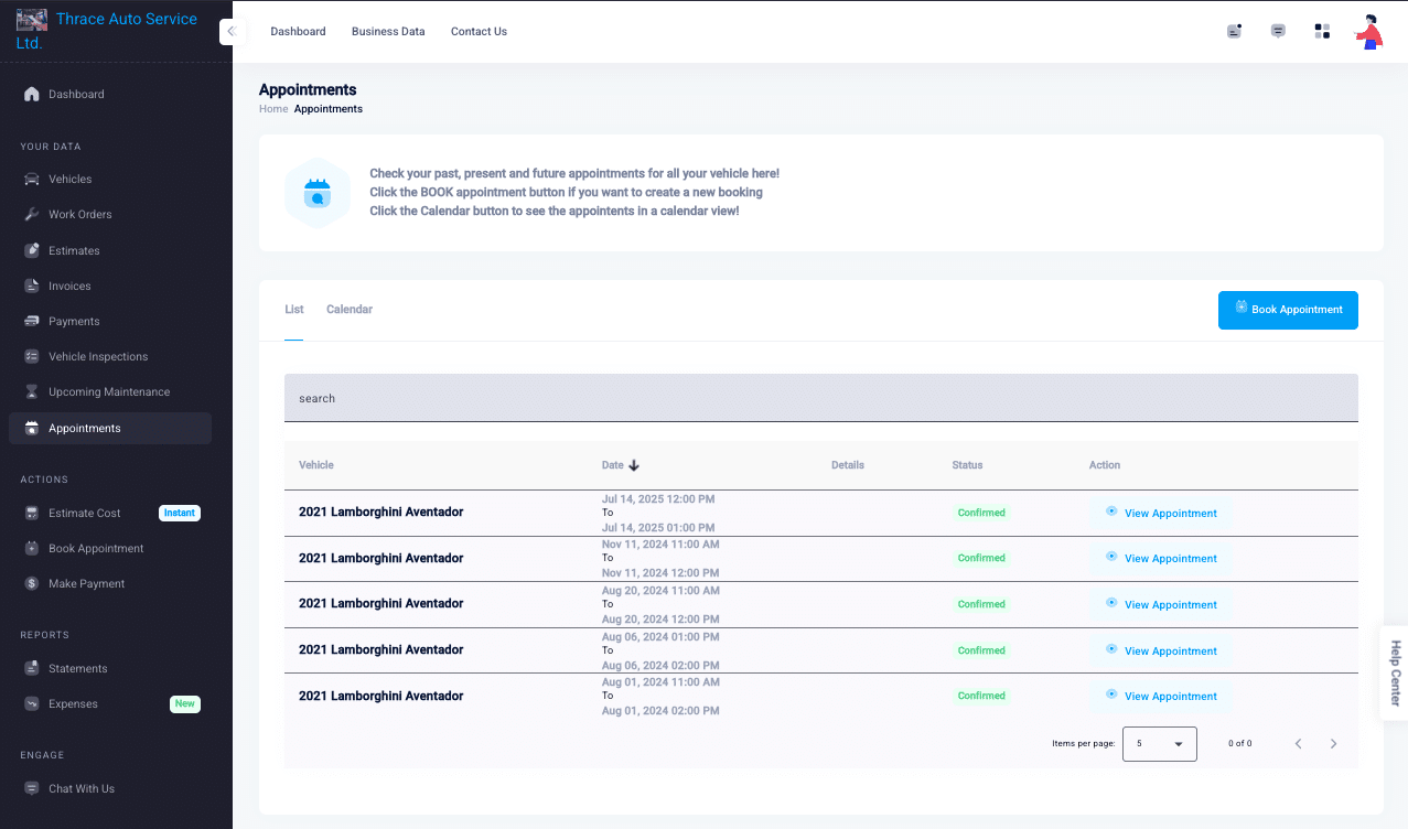 The ARI client portal showing the booking option